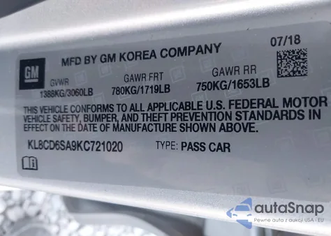 2019 Chevrolet Spark 1Lt Cvt from USA, damaged, VIN KL8CD6SA9KC721020